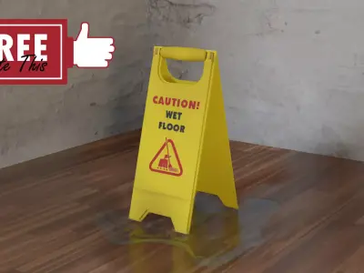 plastic caution wet sign placed on wet floors indoors Free 3D model