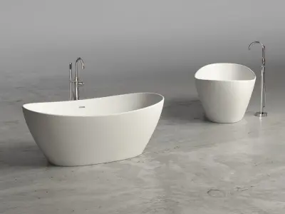 Freestanding resin oval bathtub with floor-mounted tap 9 3D model