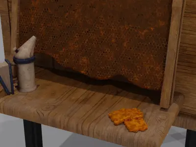 Beehive Set wooden house with ladder 3D model