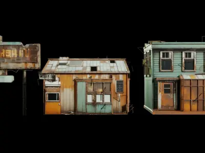 Old building collection V3 Low-poly 3D model