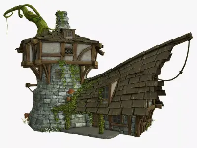 Cartoony Medieval House Low-poly 3D model