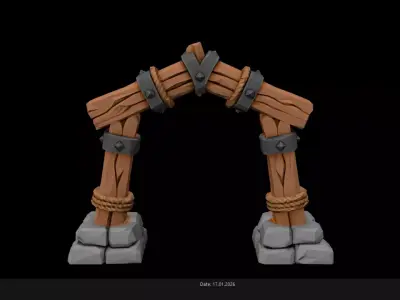 Low Poly Stylized Wooden Gate-Archway Low-poly 3D model