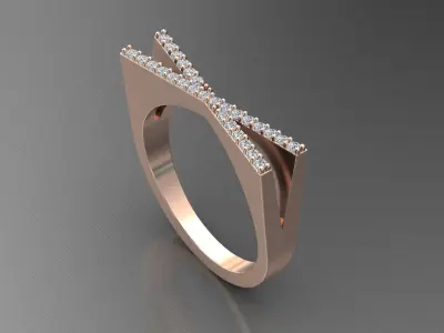 alphabet jewelry ring diamond letter X 3D print model