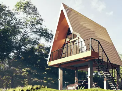 Elevated A-Frame Cabin with Modern Split-Loft Design 3D Model Low-poly 3D model