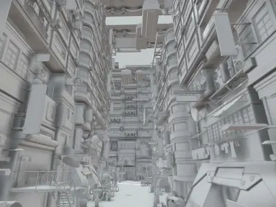 Cyberpunk  City Kitbash Low-poly 3D model