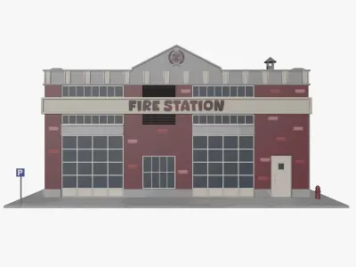 Cartoon Fire Station Low-poly 3D model