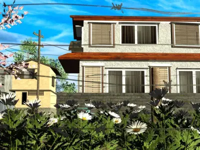 Japanese Residential Neighborhood Low-poly 3D model