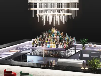 Cocktail Bar-Island Cafe-Restaurant Low-poly 3D model