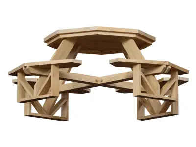 Wooden Round Outdoor Picnic Table 3D model