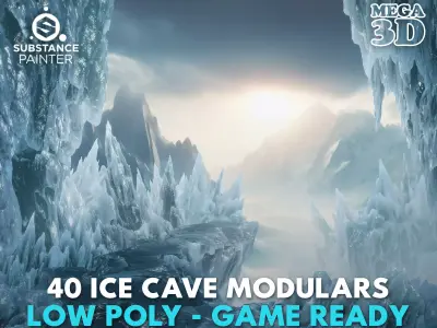 40 Low poly Ice Cave Modulars - 231219 Low-poly 3D model