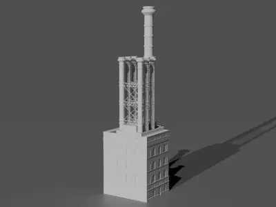 Historic Brick Power Plant Industrial Steam Factory Game Ready 3D print model