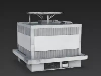 Heavy Brutalist Corporate Block with Helipad 3D Model Low-poly 3D model