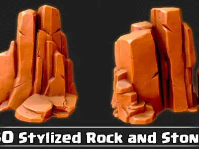 30 Stylized Rock and Stone Game Ready VOL03 Low-poly 3D model