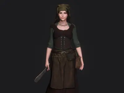 AAA 3D MEDIEVAL CHARACTER - YOUNG MEAT BUTCHER GIRL  Low-poly 3D model