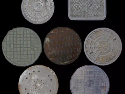 Korean style 7 manhole set 3D model