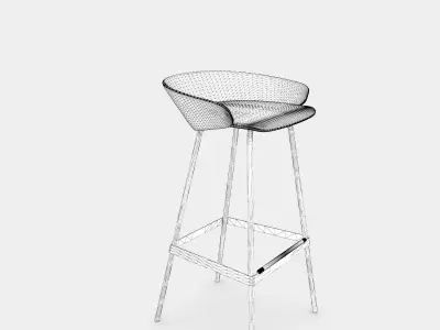 Fabric stool with armrest 3D model