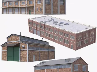 4 Brick Industrial Buildings Collection PBR 3D Model Pack