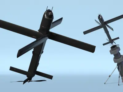  Infantry Drone Launch Weapon with UAV In Flight Black Rigged for Cinema 4D 