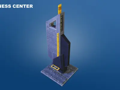 Low Poly Sci-Fi Building 7 - Office - Pixel City 3D Asset Pack Low-poly 3D model