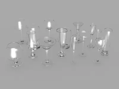 Big glass collection Free low-poly 3D model