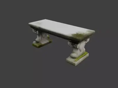 Ornate Mossy Stone Garden Bench 3D model