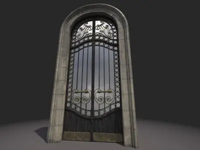 Double entrance door    building classic with glass     animated Low-poly 3D model