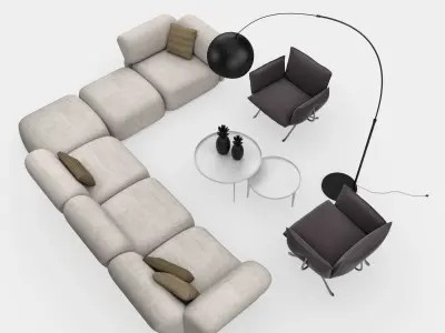 Living room couch set 3D model