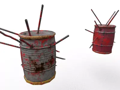 Low Poly Industrial Oil Drum Barrel Set Game Ready Prop Low-poly 3D model