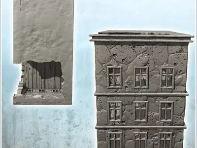 Modern ruined building with two floors and flat roof 5 - Modern  3D print model