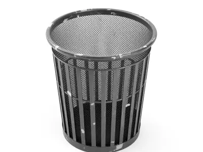 Realistic Metal Mesh Waste Bin Low-poly 3D model