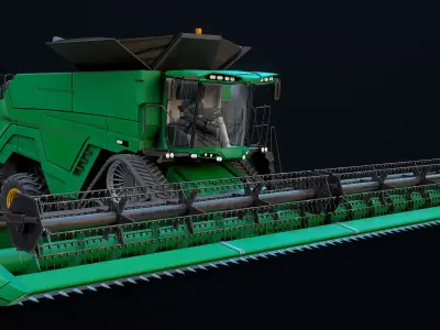  Modern Combine Harvester Green Rigged PBR 