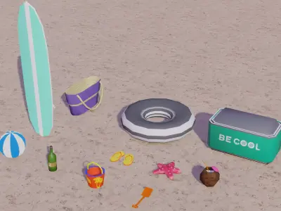 Low poly Beach Set Game Ready two palm trees in desert Low-poly 3D model