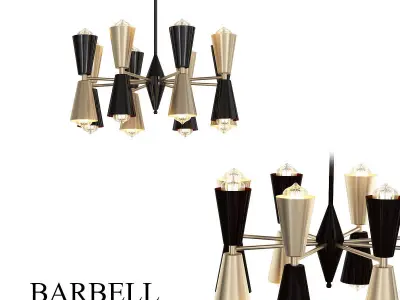 BARBELL modern chandelier with gold and accents 3D model