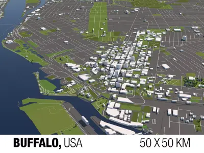 Buffalo USA 50x50km City Map 3D model