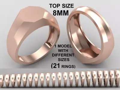octagonal  Signet Ring Base 8MM top in All sizes 232-MWC 3D print model