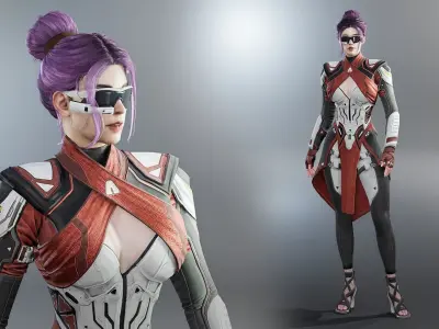 Sci-fi female Low-poly 3D model