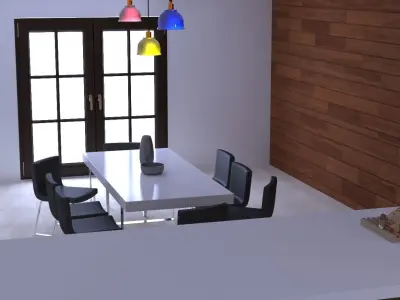 Kitchen with two pendant lights 3D model