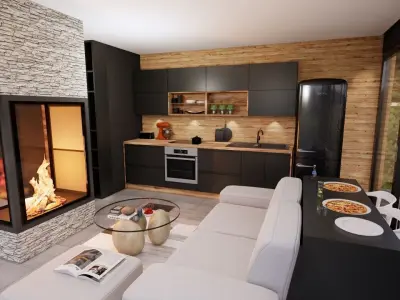 modern pool house with fireplace 3d model Low-poly 3D model