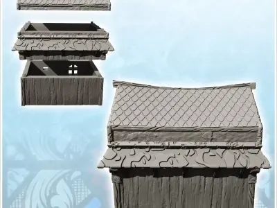 Wooden building with tiled roof and second floor 27 - Medieval G 3D print model