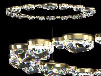 Aladdin Circle ChandelierCrystal Glass and Brass Handmade Low-poly 3D model