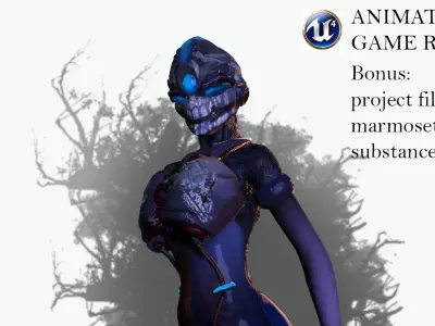 ScoreLetha Sci-fi girl Low-poly 3D model gameready animated Low-poly 3D model