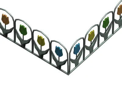 Modular tulip style flower fence set Low-poly 3D model