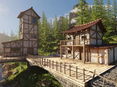 Medieval Bridge Scene 3D model