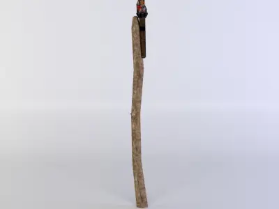 Torch wooden stick with bird Low-poly 3D model