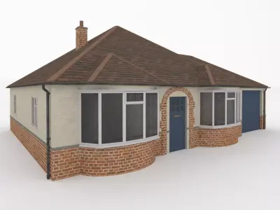 Bungalow  British English UK house low poly Low-poly 3D model