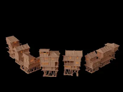 Marsh Settlement Tabletop Terrain 28 MM 3D print model