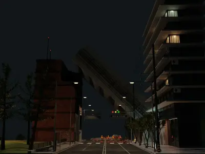 Destroyed city square Low-poly 3D model
