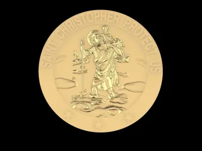 St Christopher 3D Coin Medallion Pendant printable model 3D model