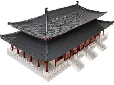 Japanese Temple Hall 3D model