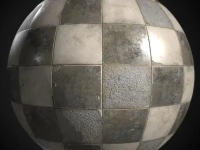 Old black and white tiles PBR Texture